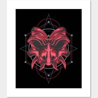 PINK SAMURAI MASK SACRED GEOMETRY Posters and Art